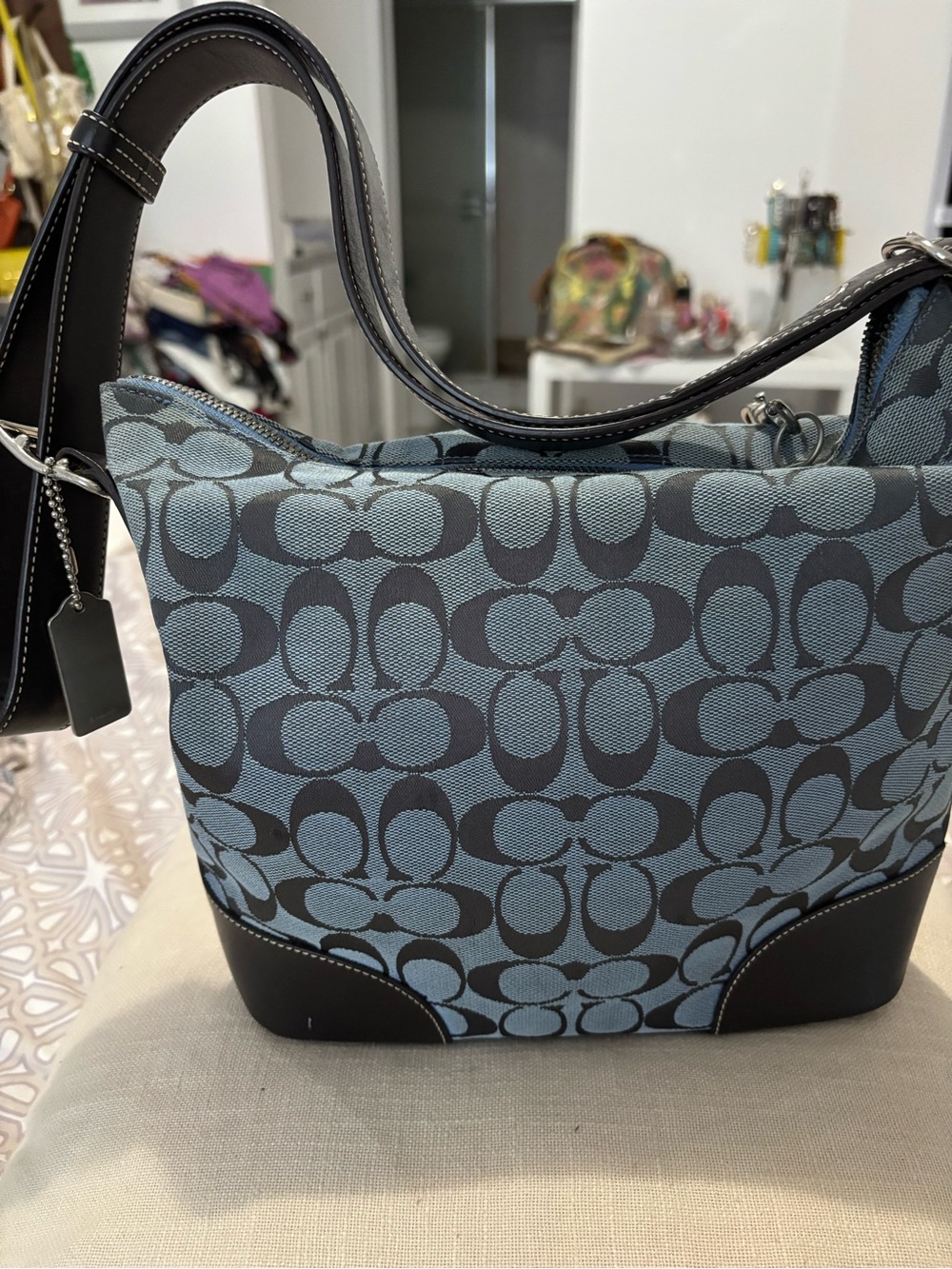 Coach Monogram Shoulder/crossbody Blue & dark brown